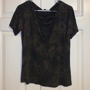 Deep V Cut black/gold shirt Size L